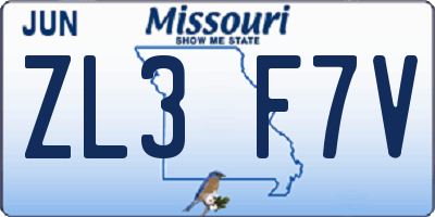 MO license plate ZL3F7V