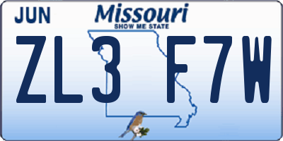 MO license plate ZL3F7W