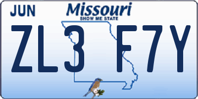 MO license plate ZL3F7Y