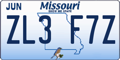 MO license plate ZL3F7Z