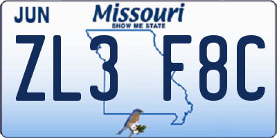MO license plate ZL3F8C
