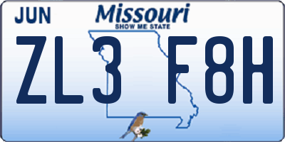 MO license plate ZL3F8H