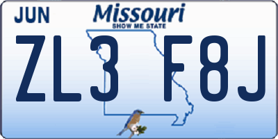 MO license plate ZL3F8J