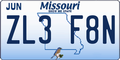 MO license plate ZL3F8N