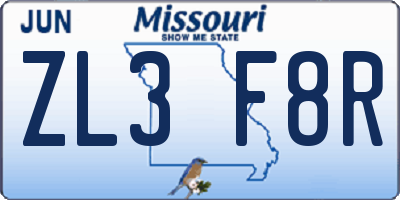 MO license plate ZL3F8R