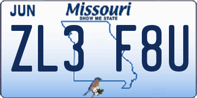 MO license plate ZL3F8U