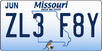 MO license plate ZL3F8Y