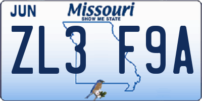 MO license plate ZL3F9A