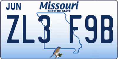 MO license plate ZL3F9B