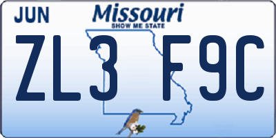 MO license plate ZL3F9C