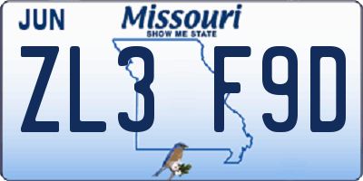 MO license plate ZL3F9D