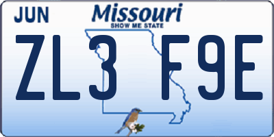 MO license plate ZL3F9E