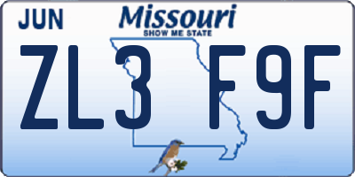 MO license plate ZL3F9F