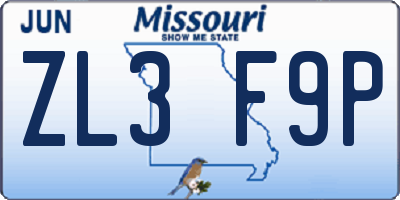MO license plate ZL3F9P