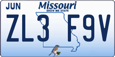 MO license plate ZL3F9V