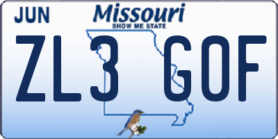 MO license plate ZL3G0F
