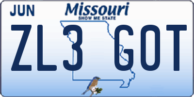 MO license plate ZL3G0T