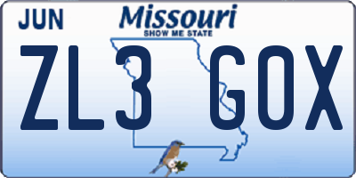 MO license plate ZL3G0X