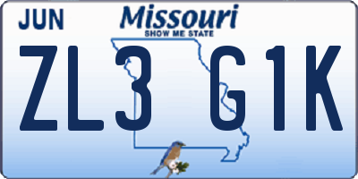MO license plate ZL3G1K
