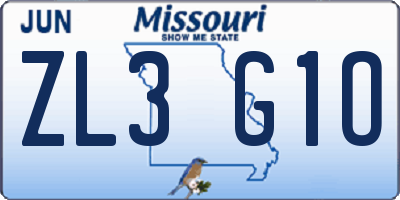 MO license plate ZL3G1O
