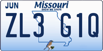MO license plate ZL3G1Q