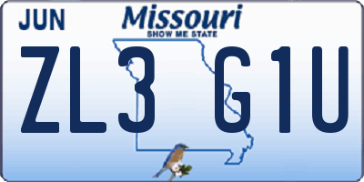 MO license plate ZL3G1U