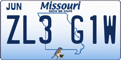 MO license plate ZL3G1W