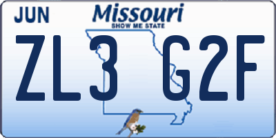 MO license plate ZL3G2F