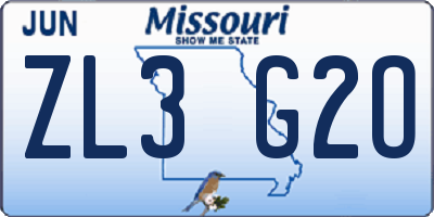MO license plate ZL3G2O
