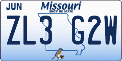 MO license plate ZL3G2W