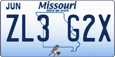 MO license plate ZL3G2X