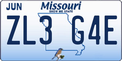 MO license plate ZL3G4E