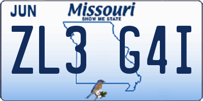 MO license plate ZL3G4I