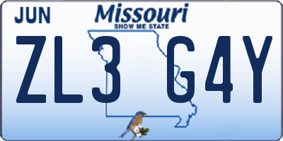 MO license plate ZL3G4Y