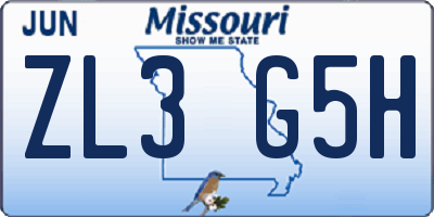 MO license plate ZL3G5H