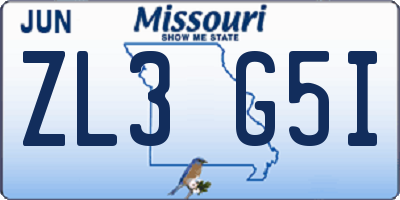 MO license plate ZL3G5I