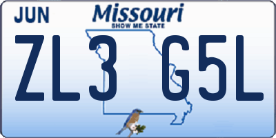 MO license plate ZL3G5L