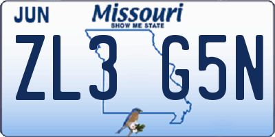 MO license plate ZL3G5N