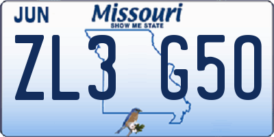 MO license plate ZL3G5O