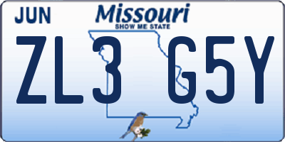 MO license plate ZL3G5Y