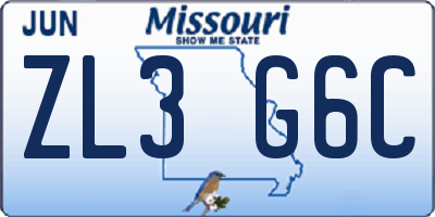 MO license plate ZL3G6C