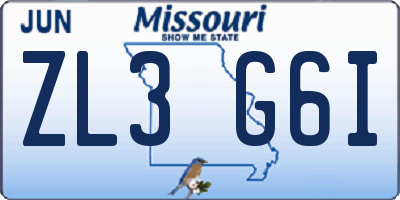 MO license plate ZL3G6I
