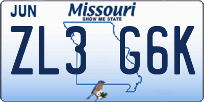 MO license plate ZL3G6K
