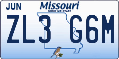 MO license plate ZL3G6M