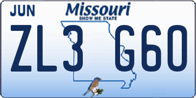 MO license plate ZL3G6O