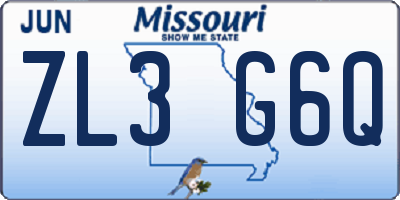 MO license plate ZL3G6Q