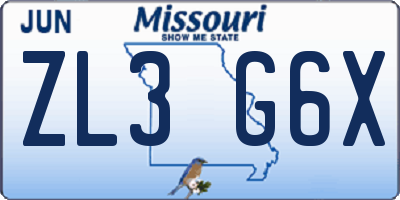 MO license plate ZL3G6X