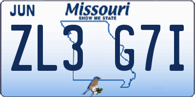 MO license plate ZL3G7I