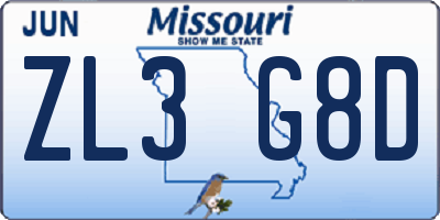 MO license plate ZL3G8D