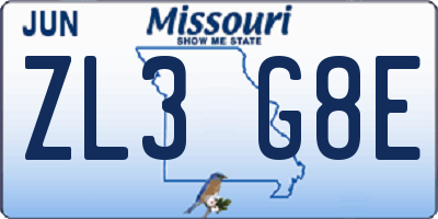 MO license plate ZL3G8E